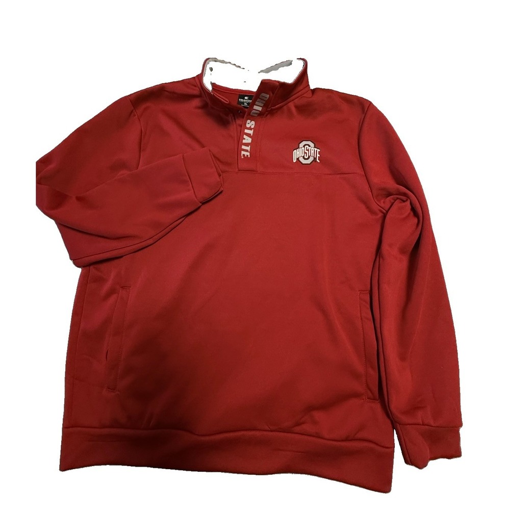 Colosseum Ohio State Buckeyes Pullover Mens XL Red Snap Neck Fleece Pockets